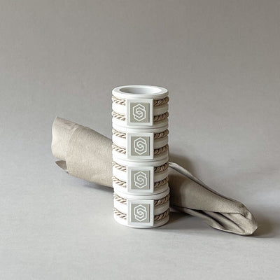Hamptons white/shiny sand napkin ring set of 4