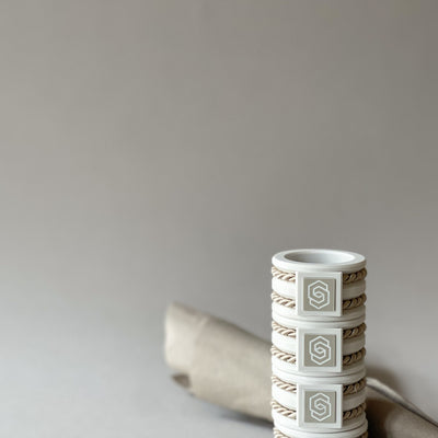 Hamptons white/shiny sand napkin ring set of 4