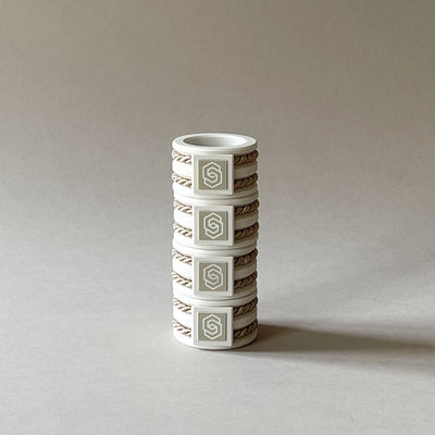 Hamptons white/shiny sand napkin ring set of 4