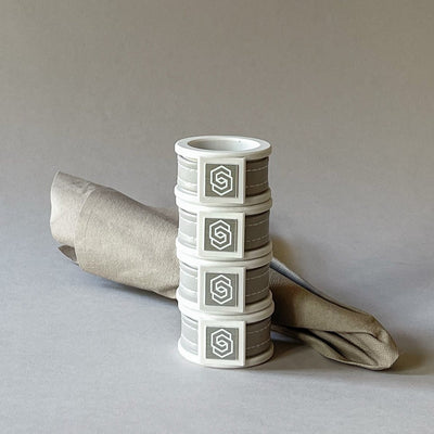 London white/beige napkin ring set of 4
