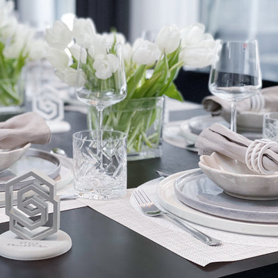 Hamptons white/sand napkin ring set of 4