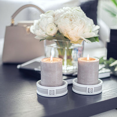 London round candle holder - white/gold