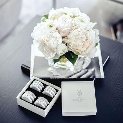 Hamptons white/grey napkin ring set of 4